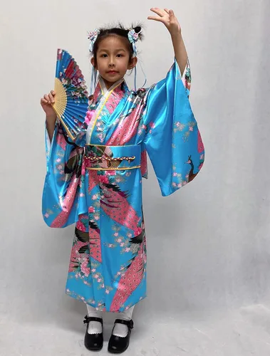 Vista 2 de Elibelle Bata de kimono tradicional japonesa para disfraz de niñas