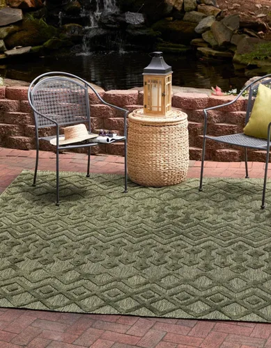 Vista 30 de Unique Loom Alfombra de área de la colección texturizada Trellis para exteriores, color osage, 2 x 3 pies, rectangular, color aguamarina