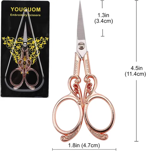 Vista 7 de YOUGUOM Tijeras de bordado, tijeras de costura de precisión pequeña, tijeras de detalle de punta afilada para manualidades, costura, corte de Oro