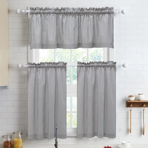 Vista 19 de Cortinas de nivel de algodón July Joy de 24 pulgadas de largo, cortinas de cocina de estilo rústico, bolsillo para barra para ventana pequeña