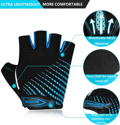Vista 2 de BIKINGMOREOK Guantes de ciclismo para hombres y mujeres, guantes de bicicleta transpirables, almohadillas de gel de 0.197in, guantes de bicicleta