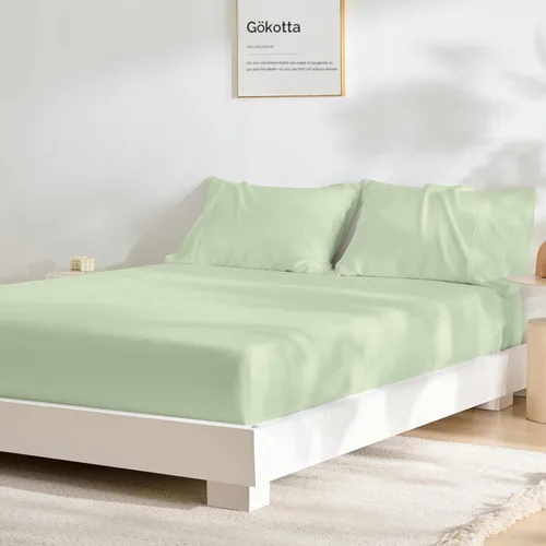 Vista 25 de Gokotta Sábana bajera ajustable y funda de almohada de rayón de bambú, sábana refrescante súper suave con 4 correas elásticas en las esquinas