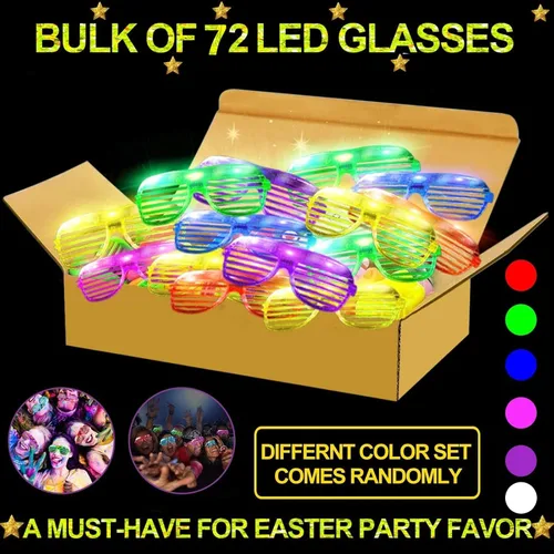 Vista 2 de Paquete de 72 lentes LED que brillan en la oscuridad, suministros de fiesta, palillos luminosos, regalos de fiesta, adultos y niños, gafas de sol