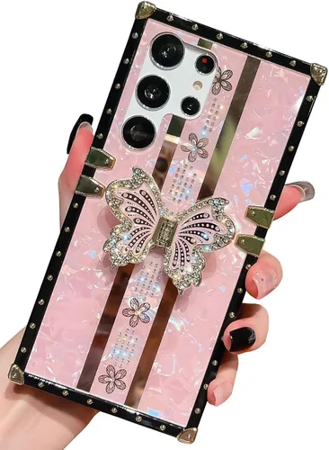 Vista 60 de Funda Rectangular de Lujo Femenina Compatible con iPhone 16 Pro Max Diseñada con Soporte de Anillo de Diamante con Función de Atril