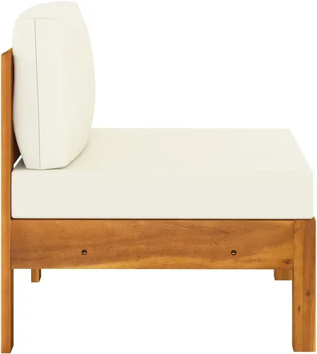 Vista 7 de vidaXL Sofá de patio de 3 plazas de madera de acacia maciza con cojines, juego de salón al aire libre