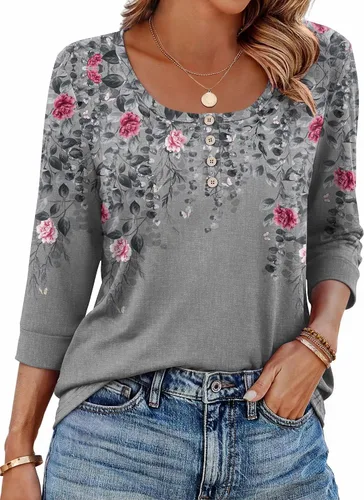 Vista 8 de Ekouaer Blusas de manga 3/4 para mujer, blusas casuales elegantes para Marrón Bohemian-mz721