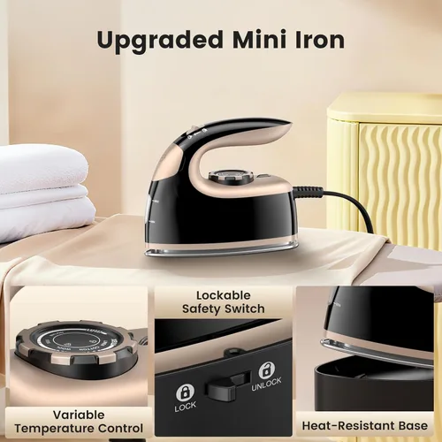 Vista 5 de MIYOKO Mini plancha de vapor para ropa, plancha pequeña portátil de 1000 W, con suela antiadherente, vapores de alta velocidad de 0.88 oz/min