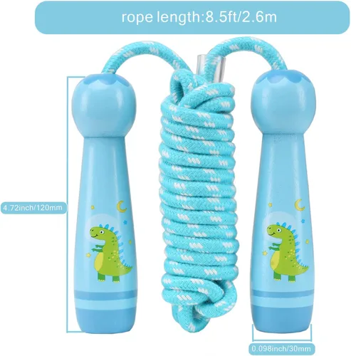 Vista 2 de Cuerda de saltar para niños, cuerda de saltar ajustable para niños pequeños con mango de madera y cuerda de algodón, bonita cuerda de saltar
