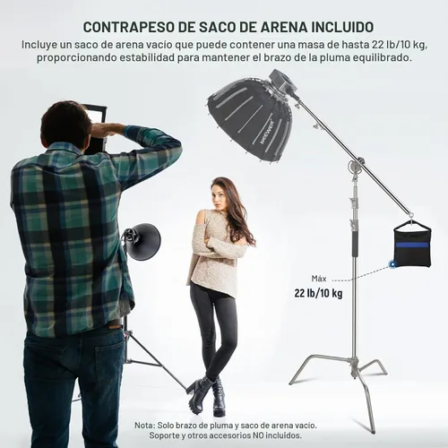 Vista 6 de NEEWER Brazo de brazo de extensión de acero inoxidable resistente, capacidad de carga de 17.6 libras para soporte C y soporte de luz, brazo