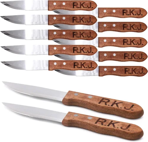 Vista 7 de My Personal Memories Cuchillos para carne de madera con monograma personalizados, regalo de inauguración de la casa para parejas, grabado