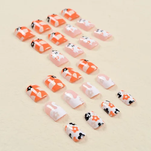 Vista 3 de 24 uñas postizas cortas de Halloween a presión, uñas postizas brillantes para Halloween, uñas postizas cuadradas de fantasma, uñas postizas color11