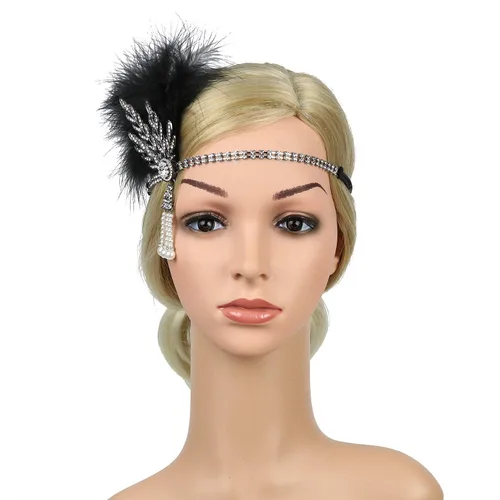 Vista 5 de Diadema de plumas de los años 20, accesorio para el cabello de gran Gatsby