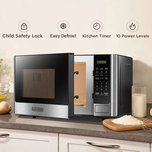 Vista 4 de BLACK+DECKER Microondas digital con puerta giratoria y botón de seguridad para niños