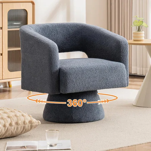 Vista 12 de ClinQ Silla giratoria de barril acento, juego de sillas redondas tapizadas de teddy extragrandes, silla de tocador moderna de lujo de 360°