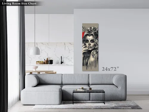 Vista 5 de krefta SUGARSKULL GIRL with CROWN - CANVAS WALL ART - Day of the Dead Painting - Tattoo Artist Sugar Skull Queen Flower Poster Gift