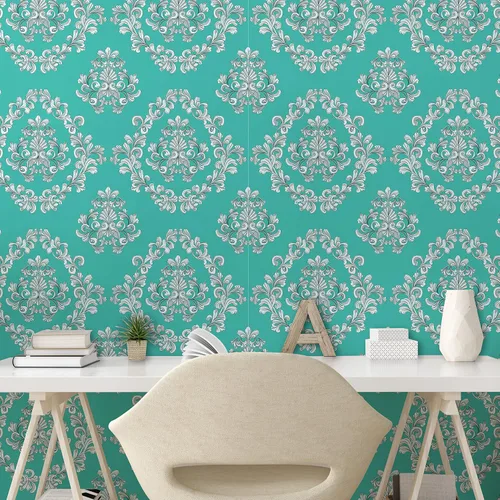 Vista 2 de Lunarable Papel tapiz victoriano de despegar y pegar para el hogar, motivos florales griegos romanos europeos, estilo Art Nouveau inspirados