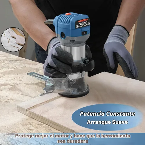 Vista 5 de Dobetter Herramienta de Router de Madera de 1.25HP, Router Eléctrico de Recorte de 6.5 Amperios, Router de Palma Compacto de 6 Velocidades Variables