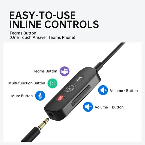 Vista 4 de EKSA H8 - Auriculares USB con micrófono para trabajo, auriculares estéreo con cable para computadora con cancelación de ruido, controles en línea