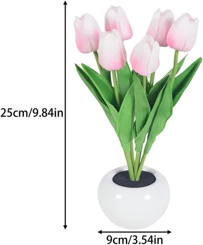 Vista 2 de Lámpara de mesa de tulipán, lámpara de mesa de tulipán, flor de tulipán, funciona con pilas, simulación de flores en maceta, decoración