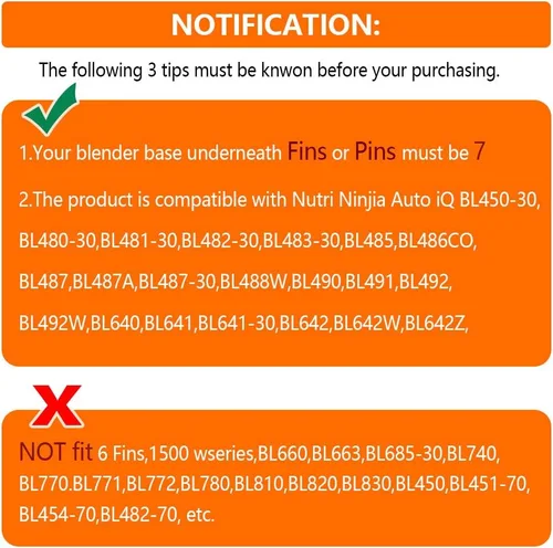 Vista 2 de Cuchilla de licuadora apta para Ninja, piezas de repuesto, 7 hojas macho de aleta con junta de goma, accesorios de licuadora compatibles con Nutri