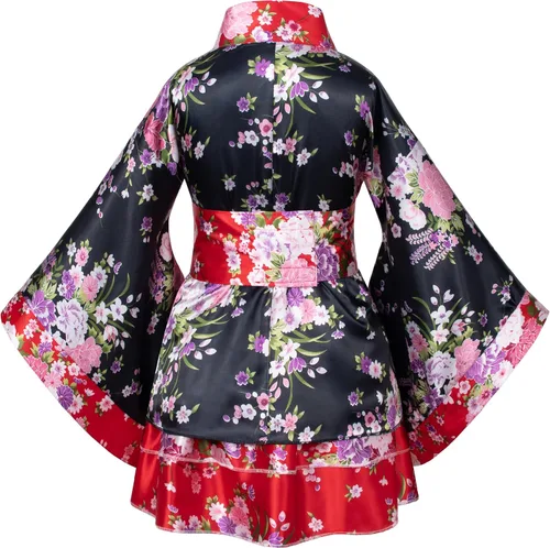 Vista 3 de Elibelle Vestido tradicional japonés kimono bata para niños niñas disfraz de seda plegable abanicos de pelo palo de pelo máscara de zorro conjunto