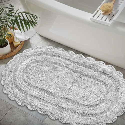 Vista 11 de Chardin home Alfombra de baño de ganchillo beige, alfombra de baño ovalada 100% algodón con borde de ganchillo artesanal hecho a mano, alfombra