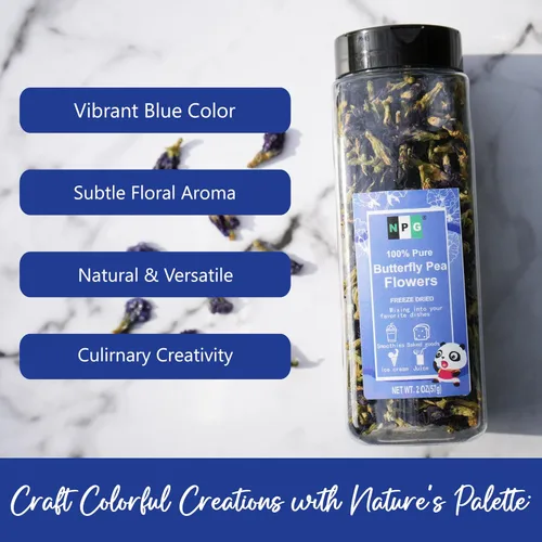 Vista 4 de NPG Té de flores de guisantes mariposa azul 2 Oz, brotes de flores enteras en hojas sueltas, colorante alimentario azul natural no-GMO para té