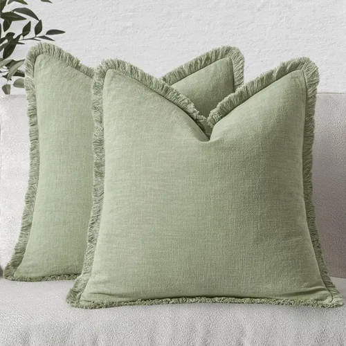 Vista 17 de MIULEE Juego de 2 fundas de almohada decorativas de lino neutro con flecos, fundas de cojín de estilo bohemio con borlas para sofá, cama, sala