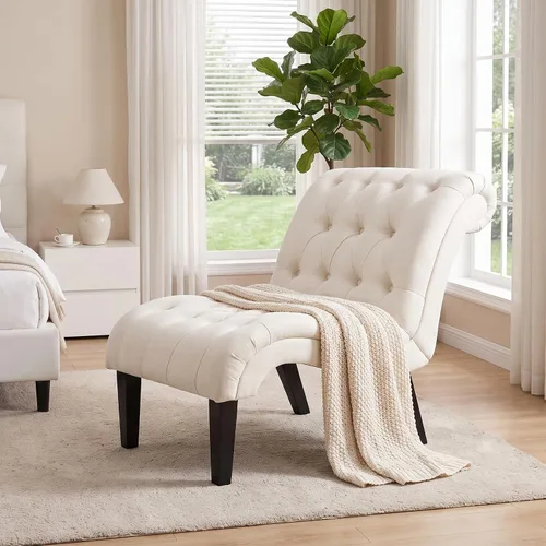 Vista 15 de Silla decorativa de piel sintética negra moderna con botones capitoné tapizada sin brazos para dormitorio, sala de estar con patas de madera