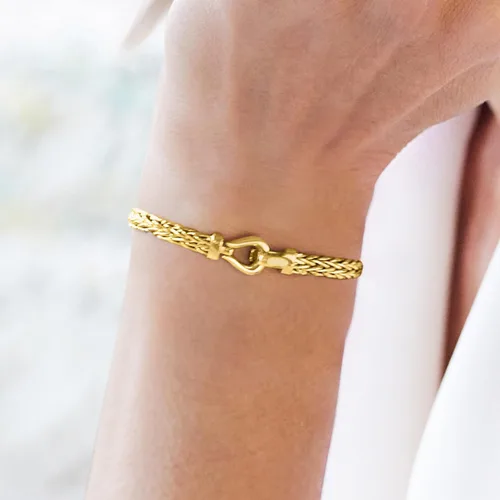 Vista 3 de Ross-Simons Pulsera de eslabones de trigo de oro amarillo de 14 quilates