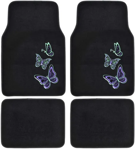 Vista 10 de BDK Alfombras con diseño floral de flores rosas para automóvil, camioneta, camión, SUV, juego completo de 4 piezas delanteras y traseras con Floral