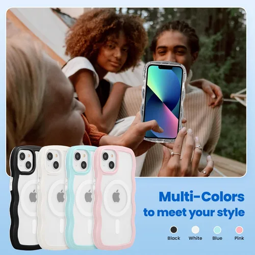 Vista 7 de ZCDAYE Bonita funda de onda rizada para iPhone 13, iPhone 13 (6.1 pulgadas), funda compatible con Magsafe, transparente, delgada, a prueba de Negro