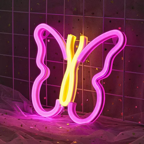 Vista 13 de Luz nocturna para niños, enchufe de mariposa de fibra óptica, cambio de color, luz nocturna, lámpara de decoración de juguete de regalo (azul + rosa)