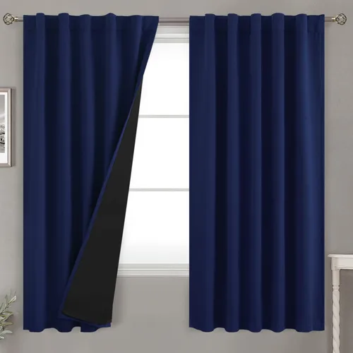 Vista 71 de BGment Cortinas 100% opacas beige de 63 pulgadas de largo con forro aislante térmico, bolsillo para varilla y lengüeta trasera de doble capa