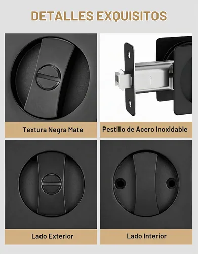 Vista 3 de Lethato Hardware para Puerta de Bolsillo Negro, Cerradura de Puerta de Bolsillo, Pestillo de Puerta de Bolsillo, Puerta de Bolsillo Mate Negra