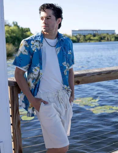 Vista 2 de COOFANDY Pantalones cortos de lino para hombre con cintura elástica y cordón para playa