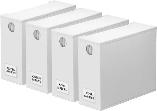 Vista 18 de SpaceAid Paquete de 2 Organizadores y Almacenamiento de Sábanas, Organizador de Sábanas Plegable para Armario de Ropa Blanca, Carpeta Guardadora