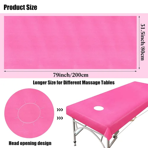Vista 3 de 30 sábanas desechables para mesa de masaje, sábanas de 31 x 79 pulgadas, fundas desechables para cama de spa, mantel de masaje no tejido, Rosa