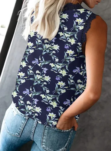 Vista 196 de VIISHOW - Camiseta sin mangas, sexy, con cuello en V y bordes de encaje para mujer, camisola de vestir, camisas de gasa, sin mangas, casuales