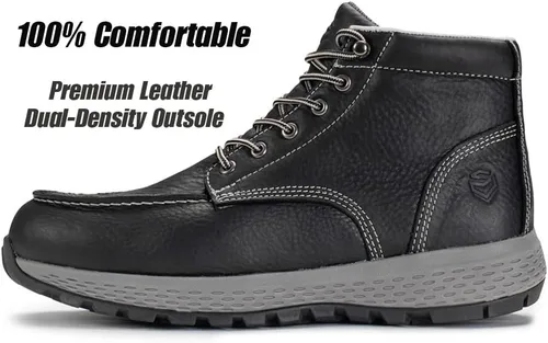 Vista 2 de SUREWAY Men's Lightweight Casual Soft Toe Work Boot - Moc Toe, Men's Construction Industry Safety Wedge Work Boot/Shoe - Black, Comfort Insole