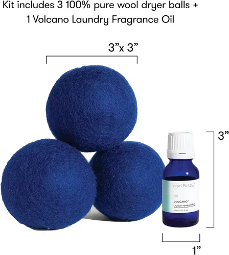 Vista 9 de Kit de bolas secantes Capri Blue Volcano – Incluye 3 bolas secantes 100% de lana + 1 aceite aromático para lavandería Volcano – Bolas secantes