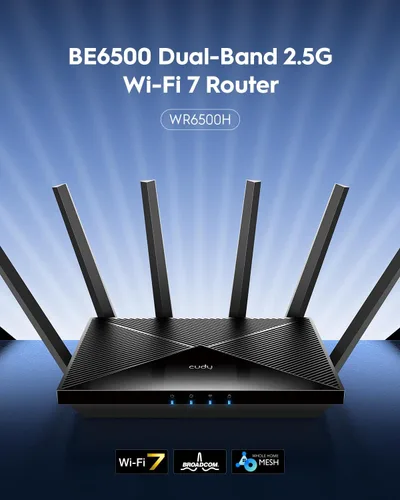Vista 2 de Cudy Router Wi-Fi 7 de tres bandas BE6500 2.5G, 4 antenas, malla, WR6500H