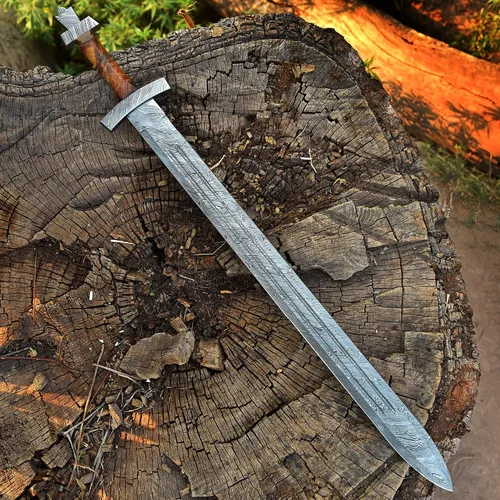Vista 8 de Damascus Broad Sword Damascus Sword Handcrafted Damascus Steel Blade with Leather Sheath Thoughtful Luxury Gift for Special Occasions