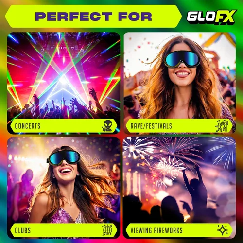 Vista 5 de GloFX Gafas de esquí - Gafas reflectantes Cyberpunk, diseño de cara completa, acolchado de espuma cómodo, correa ajustable, protección UV