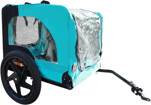 Vista 2 de HomVent Remolque de bicicleta para perros, vagón plegable para mascotas con ruedas de 16 pulgadas para perros pequeños y grandes Azul claro
