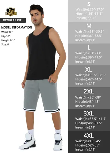 Vista 6 de JWM Pantalones cortos largos de baloncesto para hombre con bolsillos con cremallera, malla de 11 pulgadas, pantalones cortos deportivos de secado