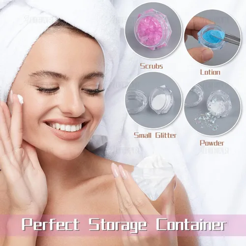 Vista 6 de AUEAR, Paquete de 25 recipientes geométricos de corte transparente con forma de diamante, con tapas para maquillaje de cuentas, 0.2 fl oz