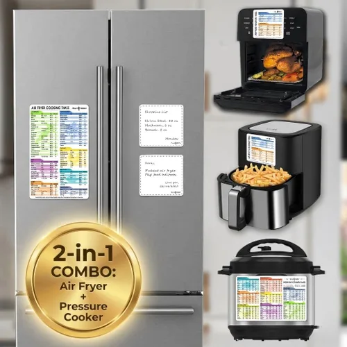 Vista 2 de Juego de hojas magnéticas para freidora de aire con tiempos de cocción de olla a presión, más de 120 alimentos, fuente grande, guía de referencia