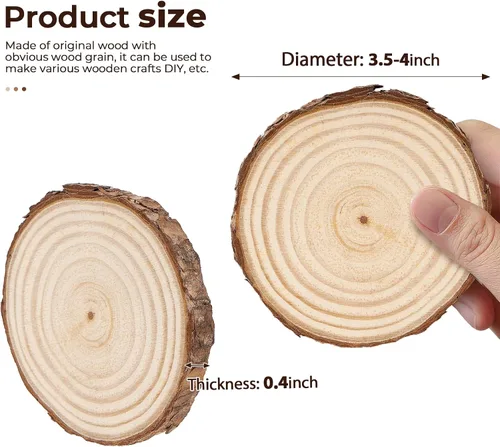 Vista 3 de ilauke Rebanadas de Madera, 10 Piezas de 3.5"-4" de Madera Natural Redondas, Círculos de Madera con Corteza, Kit de Madera Sin Terminar