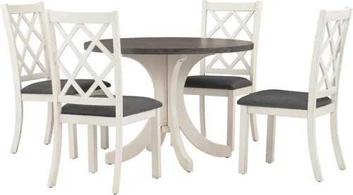 Vista 9 de Mid-Century - Juego de mesa de comedor redonda de 5 piezas de madera maciza, moderno juego de mesa de comedor para 4, mesa de comedor redonda de 42